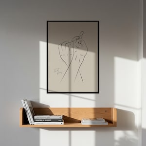 Minimalist Hand Line Art, Romantic Couple Hands Wall Print, Modern Sketch Poster, Framed Or Unframed, Gift For Lovers And Art Enthusiasts