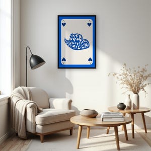 Arte mural de naipes, póster de as de picas azul, arte mural moderno, decoración de pared con sombrero de vaquero del oeste, decoración del oeste para el hogar, regalo para el hogar