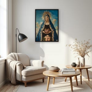 Jungfrau Maria Sacred Heart Poster, katholische religiöse Wandkunst, Print unserer lieben Frau der Schmerzen, spirituelles Geschenk für Zuhause, Wanddekoration des Heiligen Raums