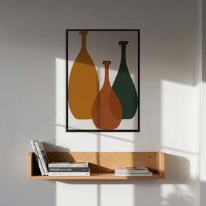 Impresión de arte mural minimalista de botella, decoración moderna de mediados de siglo, ilustración de jarrón abstracto, póster enmarcado, decoración de pared retro moderna