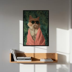 Funny Cat Wall Art, Cool Cat Poster, Framed Tropical Cat Print, Sunglasses Kitty Artwork, Gift For Cat Lovers, Quirky Animal Decor
