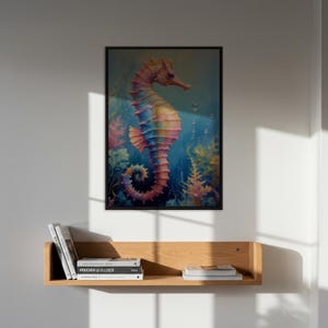 Colorful Seahorse Wall Art, Vibrant Ocean Animal Print, Underwater Sea Life Poster, Framed Or Unframed, Gift For Beach And Ocean Lovers