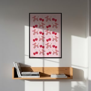 Cherry Blossom Pop Art Poster, Colorful Fruit Art Print, Bold Pink Wall Art, Playful Home Decor, Fun Kitchen Poster, Modern Fruit Design