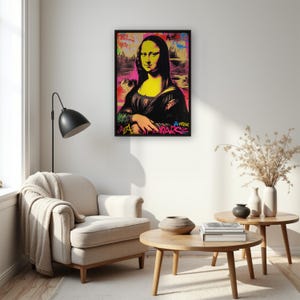Mona Lisa Graffiti Poster, Street Art Wall Decor, Neon Pop Art Print, Modern Urban Wall Art For Bedroom, Cool Gallery Wall Aesthetic