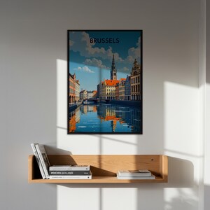 Brussels Travel Poster, Belgium Wall Art, Cityscape Illustration, Framed European City Print, Vintage Style Poster, Gift For Traveler
