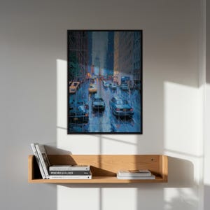 Rainy City Street Wall Art Print, Framed Urban Landscape Poster With Night Lights And Cars, Modern Cityscape Decor Gift For Art Lovers