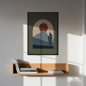 Wüste Wandkunst, minimalistisches Kaktus Poster, Erdton Bergdruck, Boho Landschaft Wandkunst, Sonnenuntergang Naturszene Wandkunst, Geschenk für Zuhause