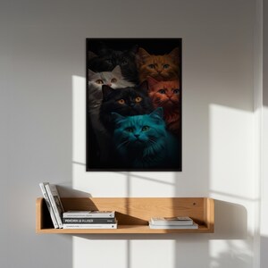 Vibrant Cat Group Wall Art Print, Colorful Feline Portrait Poster, Modern Cat Decor For Home Or Office, Gift For Cat Lovers, Unique Wall Art