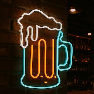 Neon Beer Mug Sign – LED Bar Wall Decor, Pub Sign, Home Bar Lighting, Man Cave Light, Brewery Gift