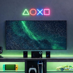 PlayStation Controller Button Neon Sign – LED Wall Art for Gamer Room Decor – PS5 Symbols Light