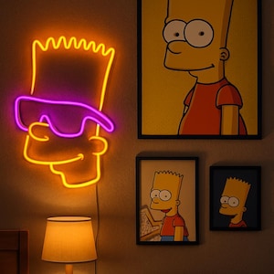 Bart Simpson Neon Sign – Cool Wall Art with Sunglasses | LED Neon Light for Bedroom, Game Room, Man Cave, Simpsons Decor