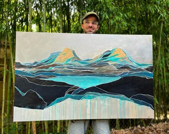 2023-Spring-03 Original Acrylic Painting by Clay Hardwick ECHOMECH Abstract Landscape Mountains on Canvas