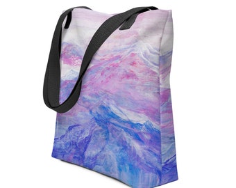 2020-Summer-10 Tote Bag Abstract Pink and Purple Landscape Artwork Painting Beach Purse for Shopping Carry-all