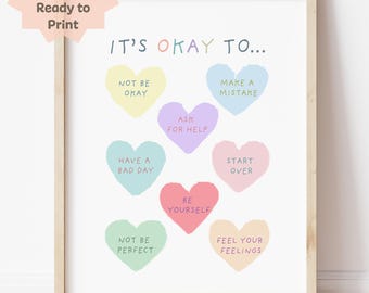 Positive Affirmation Poster printable wall art emotional wellness self acceptance mindfulness kids nursery Toddler Classroom therapy decor