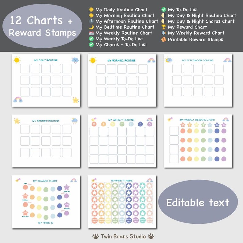 Editable Routine Cards and Charts for Kids Printable Visual Schedule ...
