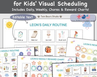 Editable Routine Cards And Charts For Kids Printable Visual Schedule Daily Weekly Behavior Reward Independence Therapy Positive Parenting