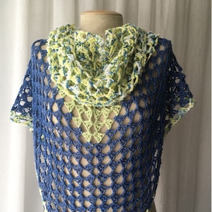 Art Crochet LARGE Shawl Wrap in 100% Cotton / Wearable Fiber Art/ Ready to ship Gift / Color block Shawl Wrap
