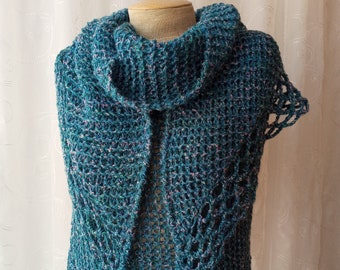 Luxe  Wool Shawl Triangle Scarf in ocean color  / Luxe Knits/ Ready to ship