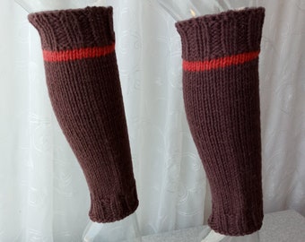 Hand Knit Thick Leg warmers 100% Wool  in Violet color with Red Striped/ Ready to ship