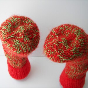 UNIQUE Hand Knit Mohair Alpaca Wool extra thick Socks in RED GREEN / Adult Knit Socks / meaningful gift image 5