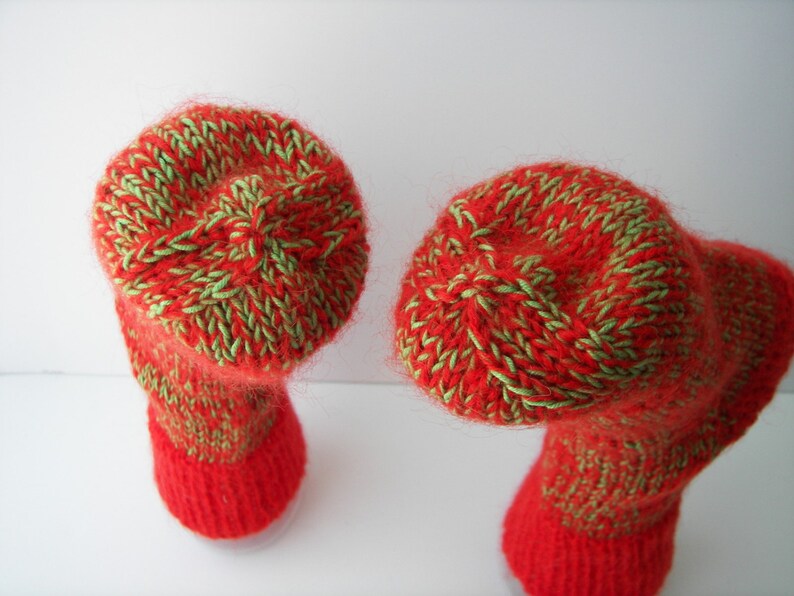 UNIQUE Hand Knit Mohair Alpaca Wool extra thick Socks in RED GREEN / Adult Knit Socks / meaningful gift image 5