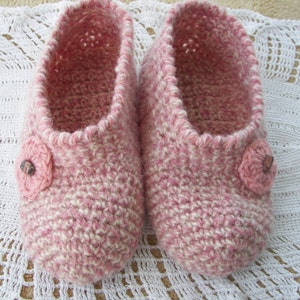 ROSE Thick Virgin WOOL Adult CROCHET Slippers with Gemstone /  Diabetic Chunky Wool Slippers