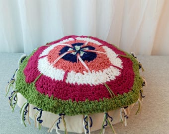 Hand Crochet Prayer Wheel Mandala or Chair Pad/ Unique design # 18