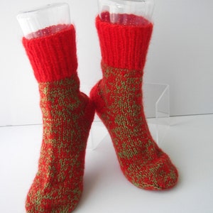 UNIQUE Hand Knit Mohair Alpaca Wool extra thick Socks in RED GREEN / Adult Knit Socks / meaningful gift image 2