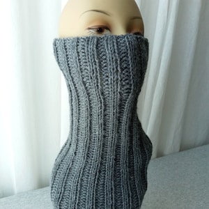 Hand Knit 100% Soft Acrylic Neck Warmer in color Charcoal / Knit Face cover/