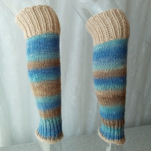 Hand Knit Seamless Soft Leg warmers in Mohair Soy Wool Green Rose Lavender / Wearable Fiber Art / Yoga Dance