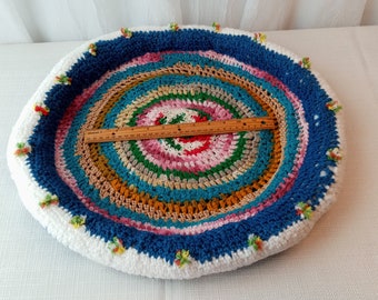 Handmade Crochet Unique Thick Reversible Pet Bed in the shades of Blue with Healing Balancing Energies of Reiki / Cat & Dog Carrier Bed