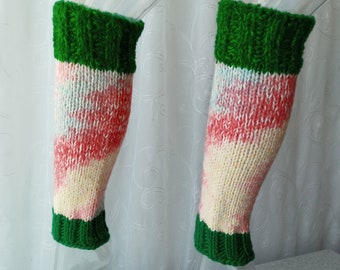 Hand Knit Legwarmer 100% Organic WOOL in Hand Dyed food coloring yarn  /Ready to ship