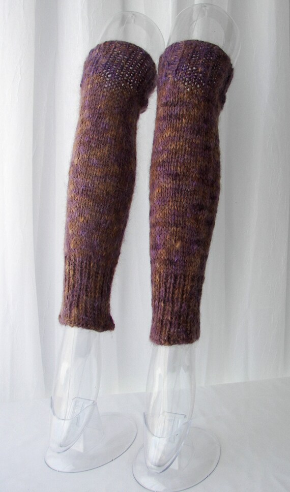 Hand Knit Thick Leg Warmers 100 Alpaca Mohair In Purple Brown Etsy