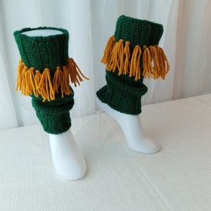 HAND knit Ankle Warmers with fringes, from Virgin Wool, Green and Yellow fringes color/ Knit Boot Toppers Cuffs / Ready to Ship image 6