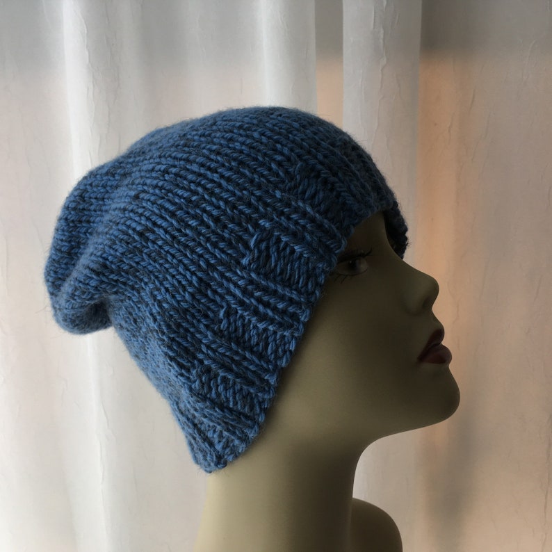 Hand Knit 100/% Alpaca Wool Slouchy Beanie Hat in Shades of Blue Soft Alpaca Knit Hat