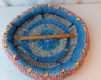 Handmade Crochet Unique Thick Pet Bed in the shades of Grey, Blue, Rose with Healing Balancing Energies of Reiki / Cat & Dog Carrier Bed