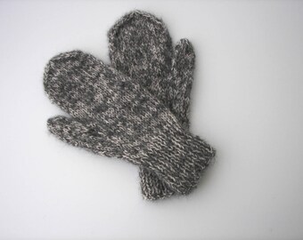 Hand Knit Seamless MITTENS in 100% NZ WOOL Alpaca Undyed Gray White Twist