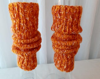 Arctic Sun: Hand Knit Leg Warmers in 100% Wool ALPACA/ Textured, Chunky double-knit, seamless / Reiki Energy knitting