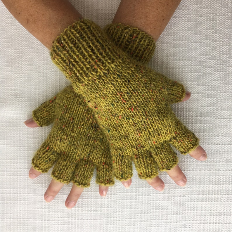 ENCHANTED Hand Knit Half Finger Wool Mohair Gloves in OLIVE / Etsy
