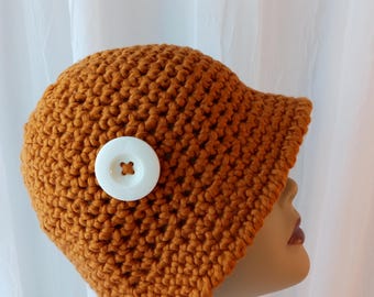 Hand Crochet Organic Cotton Hat in Mustard/ Chemo cap hat beanie/ Healing Reiki Energy