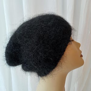 Luxury kid Mohair Alpaca Wool Hand Knit slouchy beanie hat in Black / Positive Energy knit hat