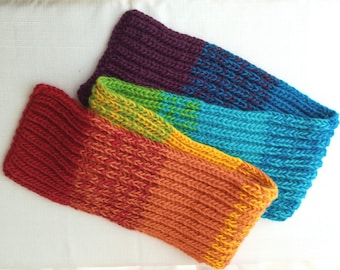 Rainbow Knit Alpaca Wool Scarf: Hand Knit Chakra Colors