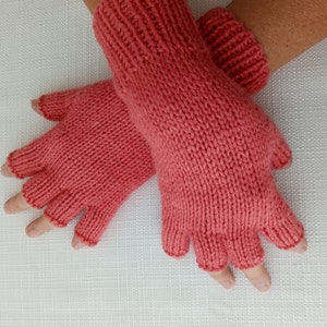 Hand Knit Rose Quartz Fingerless Gloves: Silk Merino Wool Blend