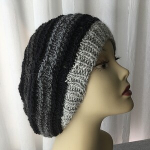 Shades of Grey: Hand Knit Slouchy Beanie Hat in SOFT Wool Mohair
