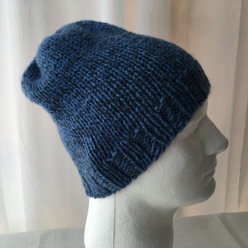 Hand Knit 100/% Alpaca Wool Slouchy Beanie Hat in Shades of Blue Soft Alpaca Knit Hat