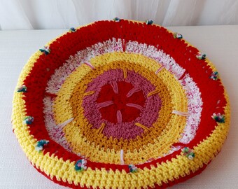 Handmade Crochet Unique Thick Pet Bed in the shades of Red Gold Acrylic with Healing Balancing Energies of Reiki / Cat & Dog Carrier Bed