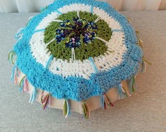 Hand Crochet Prayer Wheel Mandala or Chair Pad/ Unique design # 6