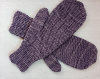Unique Hand Knit Mittens Healthy Color 100% Organic hand dyed Wool yarn in variegated Lavender color; Wearable Fiber Art