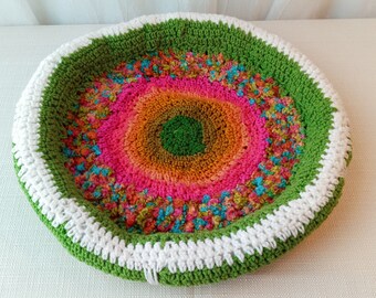 Handmade Crochet Unique Thick Pet Bed in the shades of Green Rose multi with Healing Balancing Energies of Reiki / Cat & Dog Carrier Bed