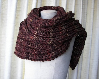 Hand Knit WARM Soft Long Fringe Scarf in Sequoia Brown Acrylic Wool / Warm Gift / Ready to ship